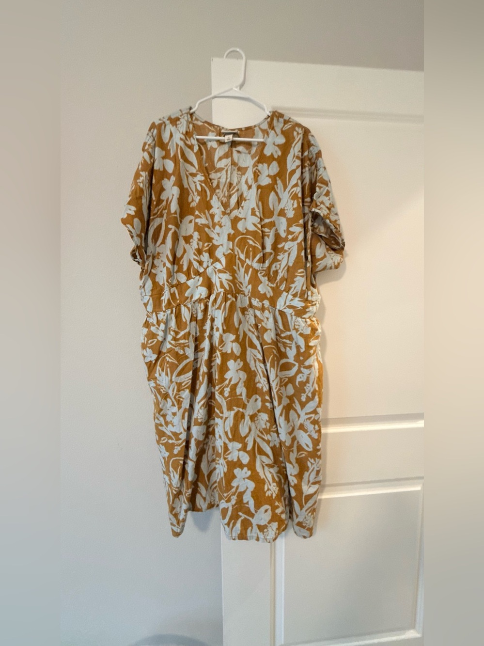 Midi Floral V-Neck Dress in Mustard and White
